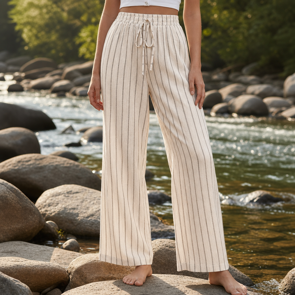 Kyrenia Striped Wide Leg Pants in Apricot