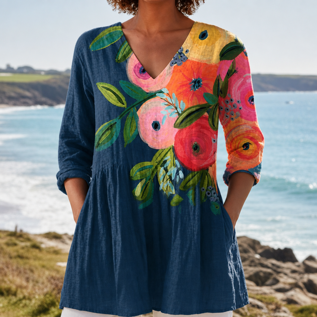 Roquebrune Floral V-Neck Tunic in Floral Blue