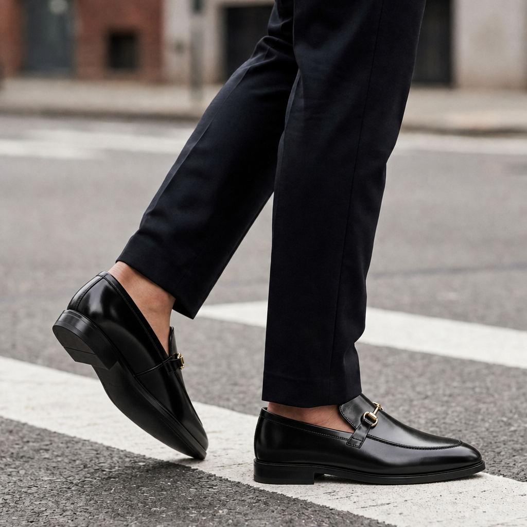 Olhao Horsebit Leather Loafers in Black