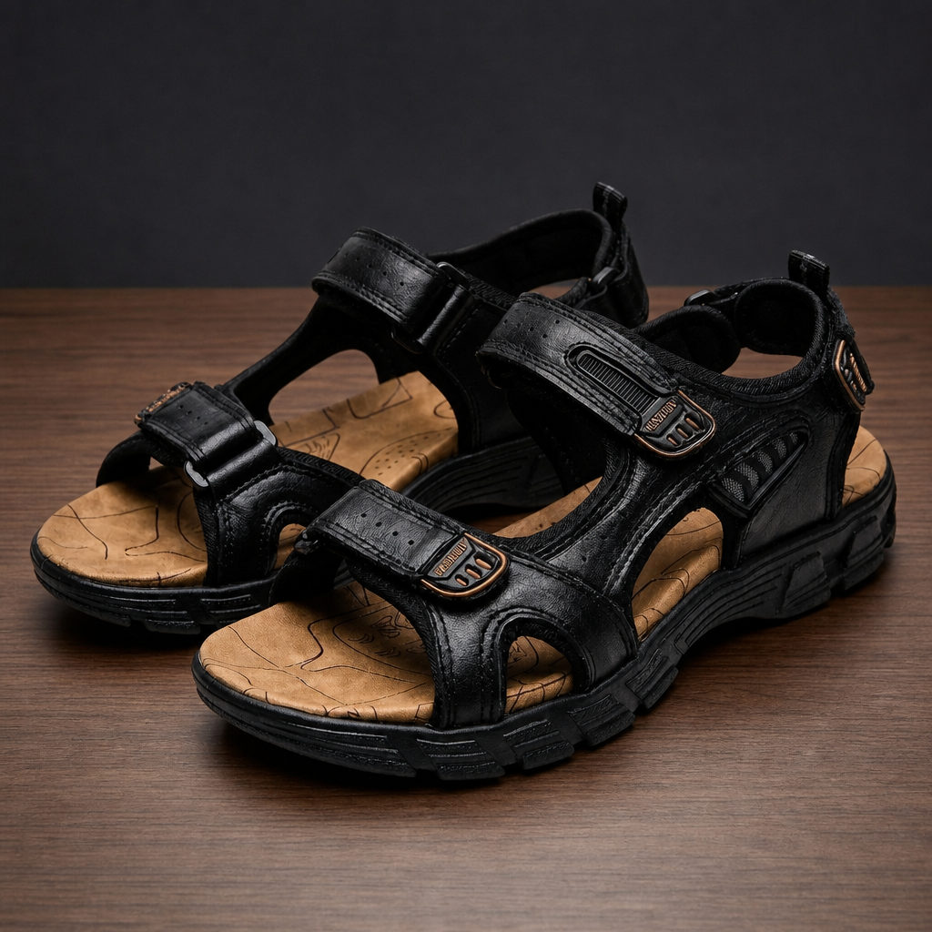 Alicante Velcro Strap Trekking Sandals in Black