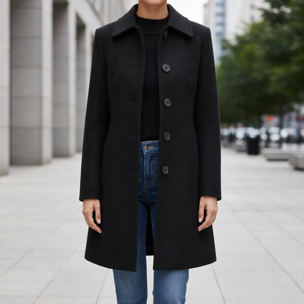 Anzio Structured Wool Coat in Black