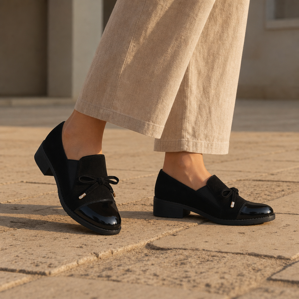 Tinos Bow Detail Loafers in Black