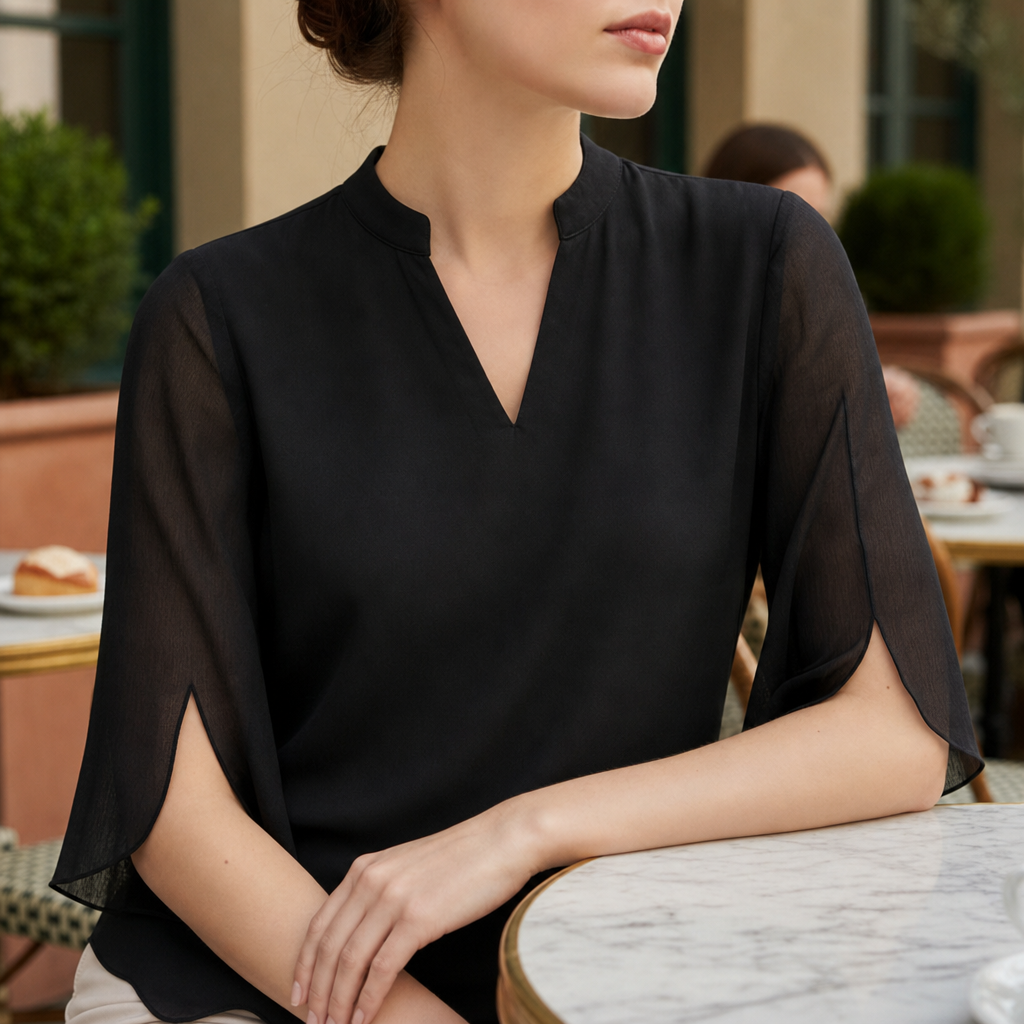 Mojacar Split Sleeve Tunic Blouse in Black