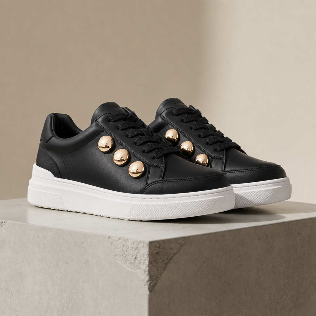 Baeza Orthopedic Gold-Stud Sneakers in Black