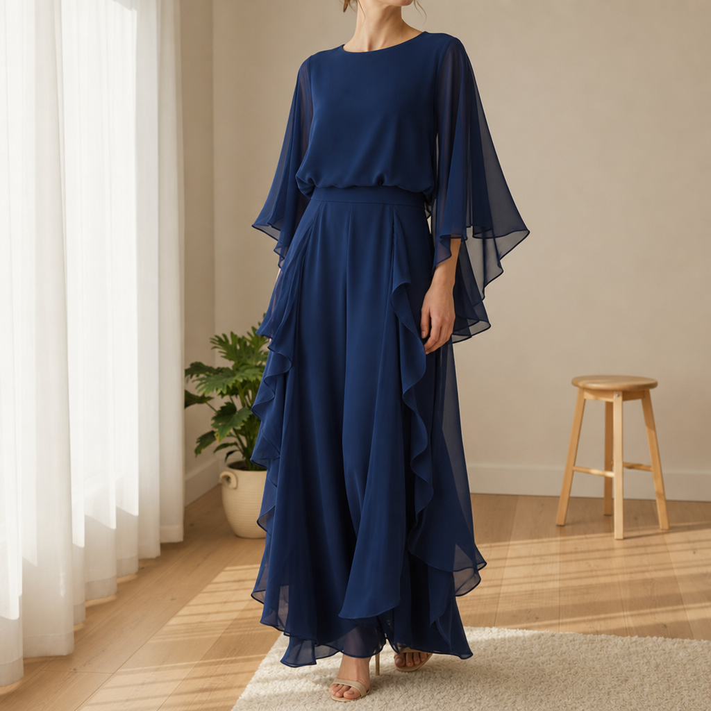 Santa Margherita Ruffle Chiffon Two-Piece Set in Blue