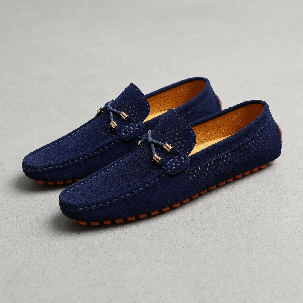 Andros Perforated Suede Loafers in Blue