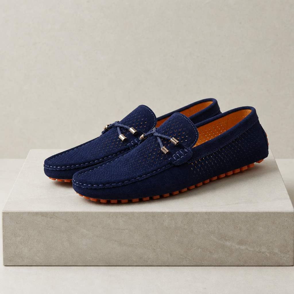 Menton Perforated Suede Loafers in Blue