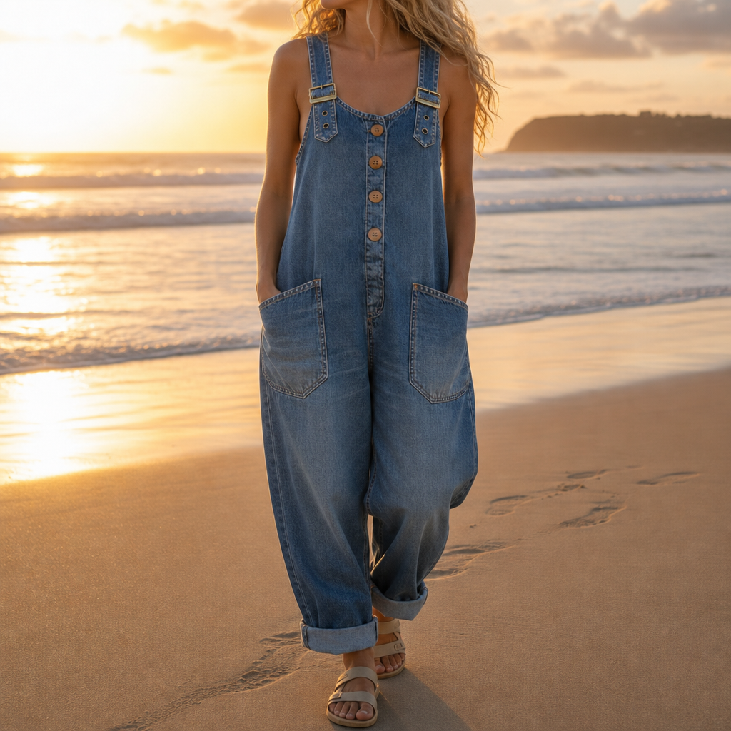 Figueres Relaxed Denim Overalls in Blue