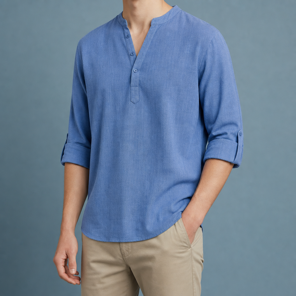 Roussillon Linen Henley Shirt in Blue