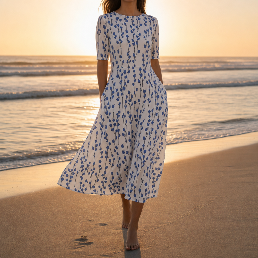 Ansouis Floral Print Midi Dress in Blue