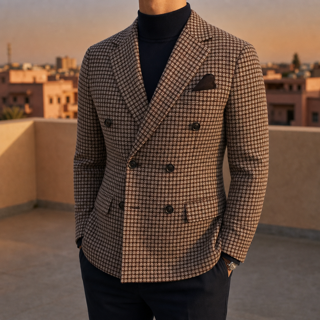 Alassio Double-Breasted Tailored Blazer in Brown