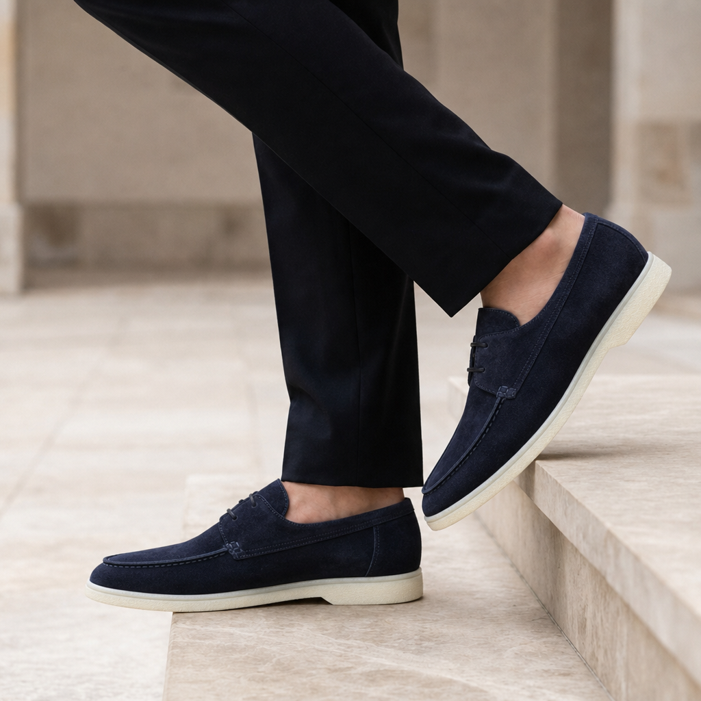 Cartagena Suede Lace-Up Derby Loafers in Dark Blue