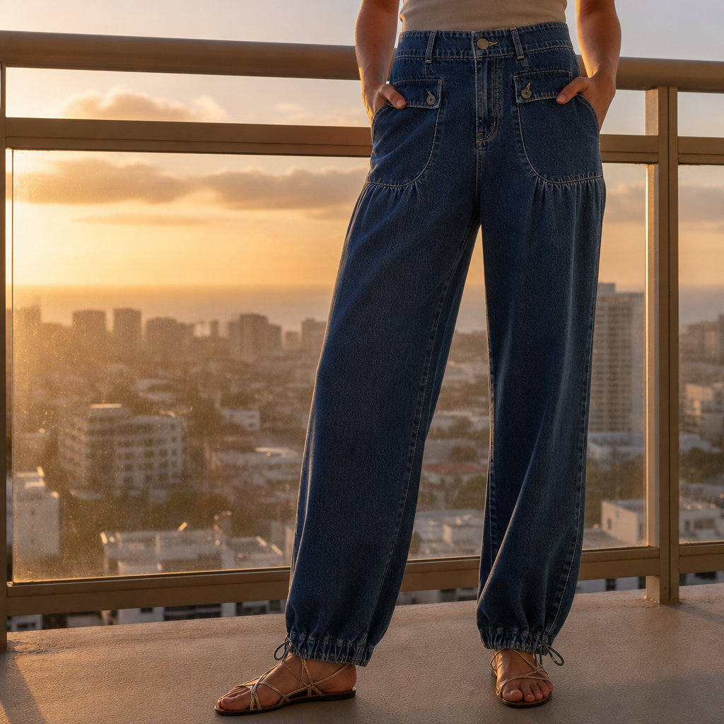 Alassio Denim Balloon Pants in Dark Blue