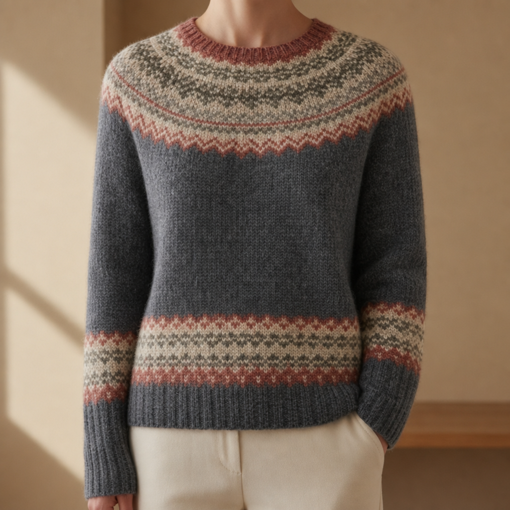 Alberobello Fair Isle Knit Sweater in Gray