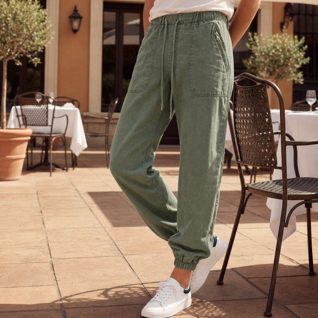 Kyrenia Elastic Waist Joggers in Green