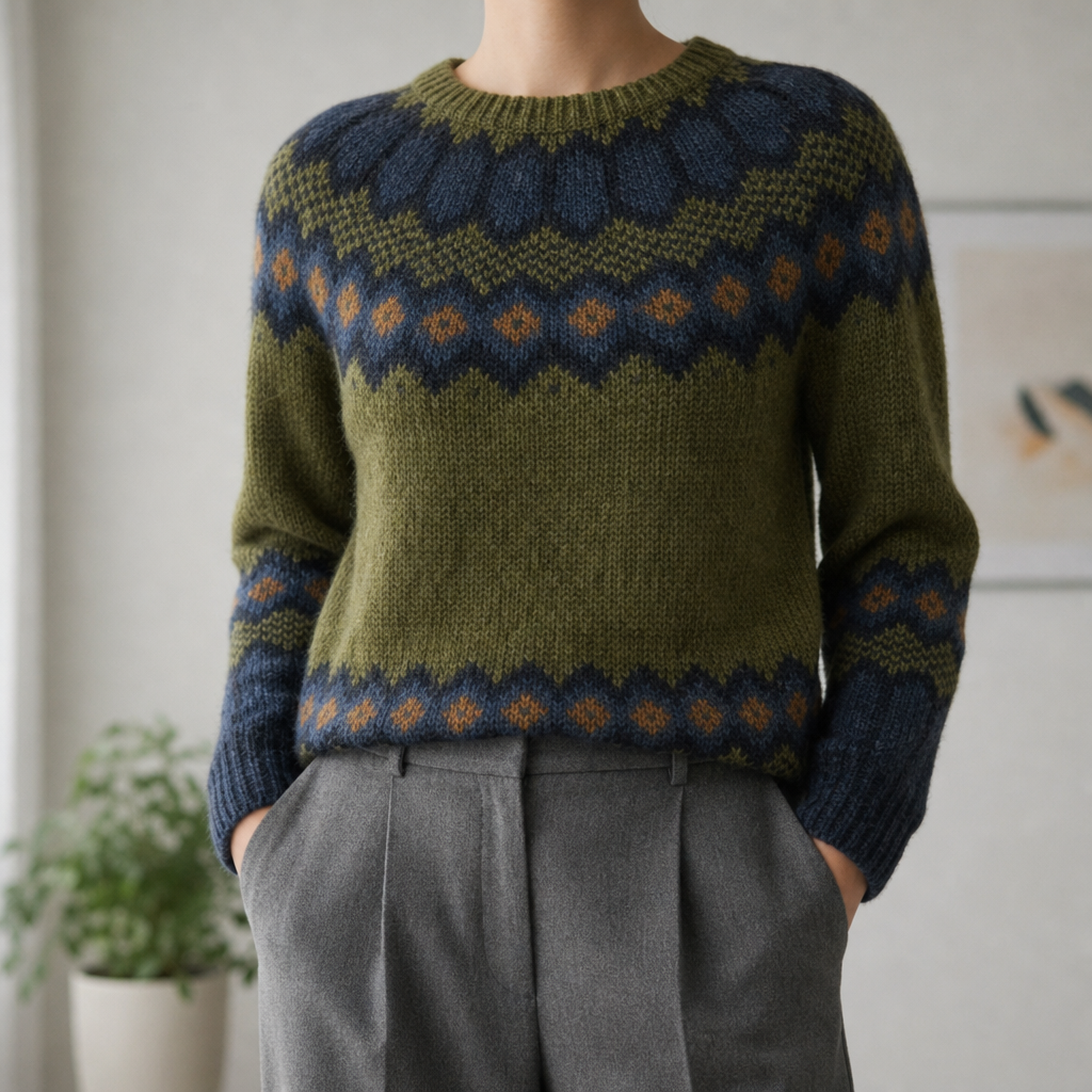 Lamego Fair Isle Knit Pullover in Green