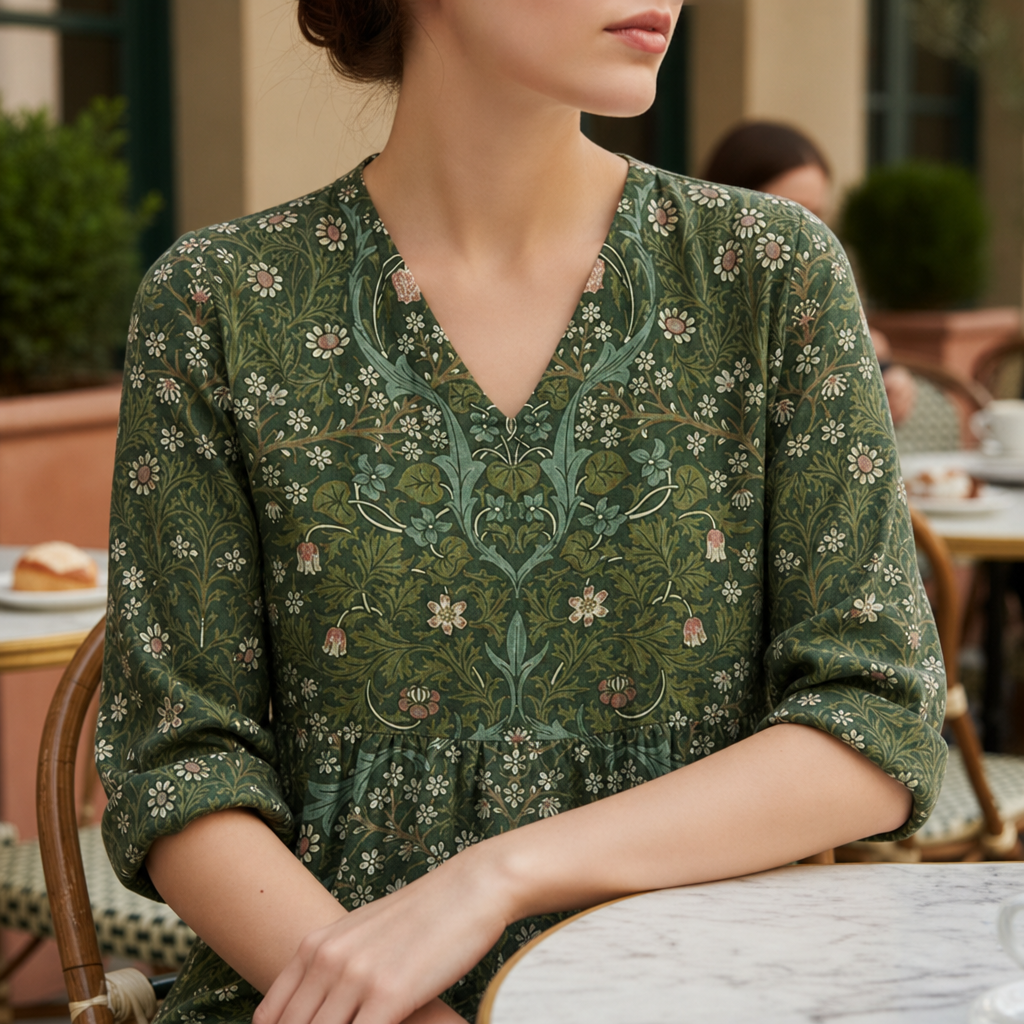 Avignon Vintage Floral Tunic Blouse in green