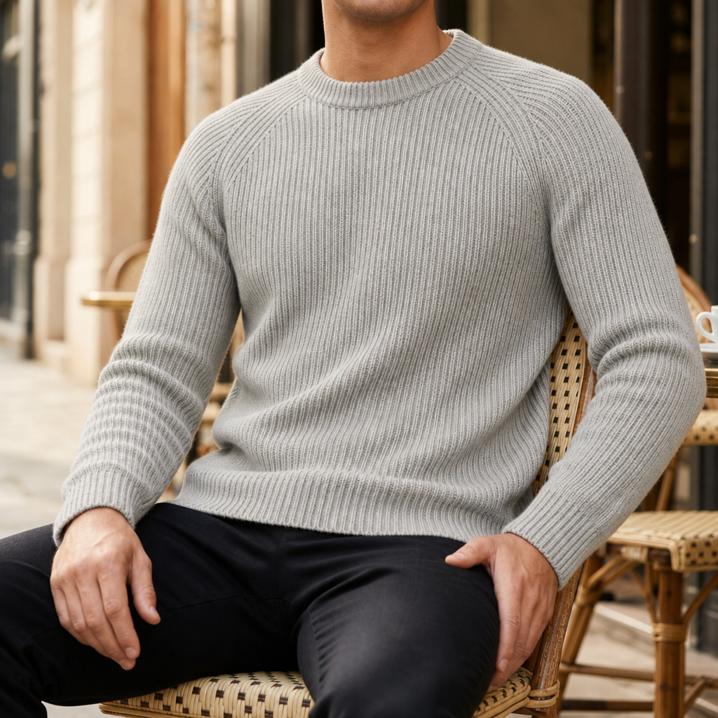 Porec Fisherman Rib Knit Sweater in Gray