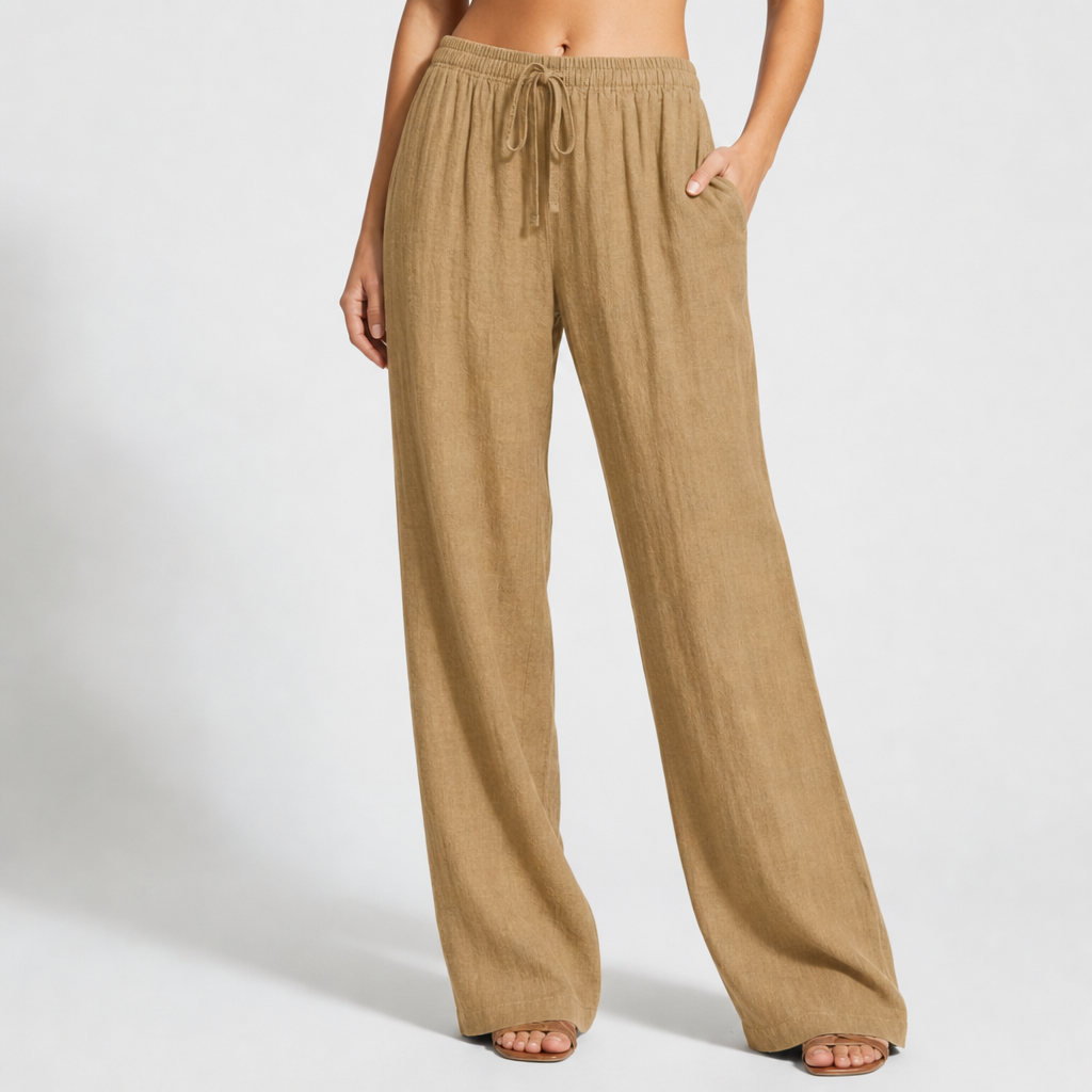 Bilbao Linen Wide Leg Pants in Khaki