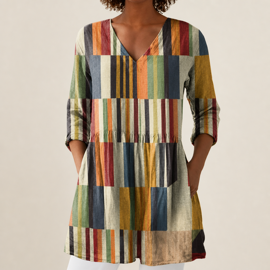 Calvi Striped Tunic Blouse in Multicolor