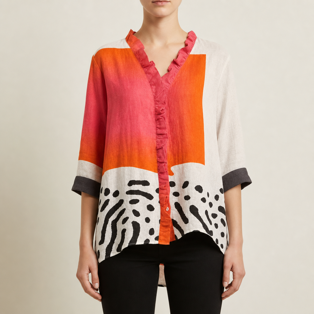 Poros Ruffle Print Blouse in Multicolor