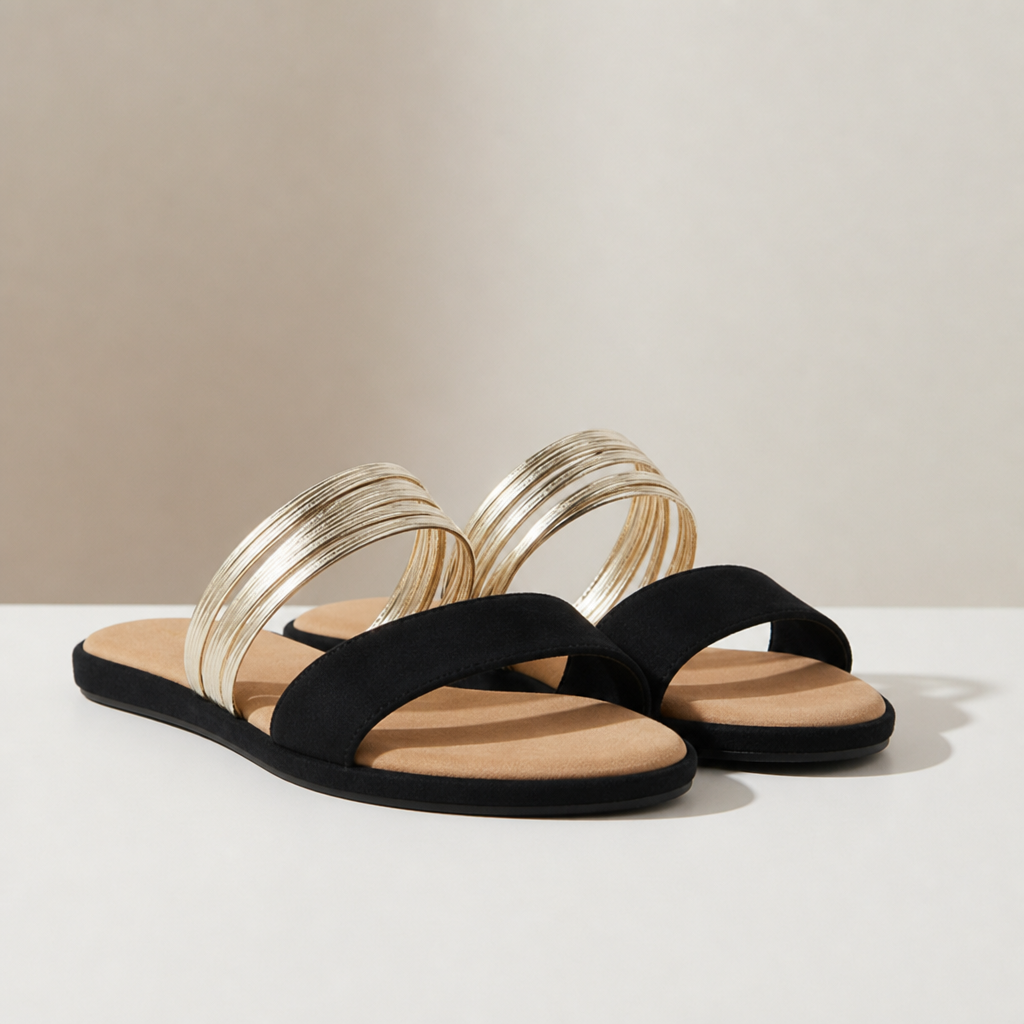Birgu Gold Multi-Strap Slides in Onyx Black