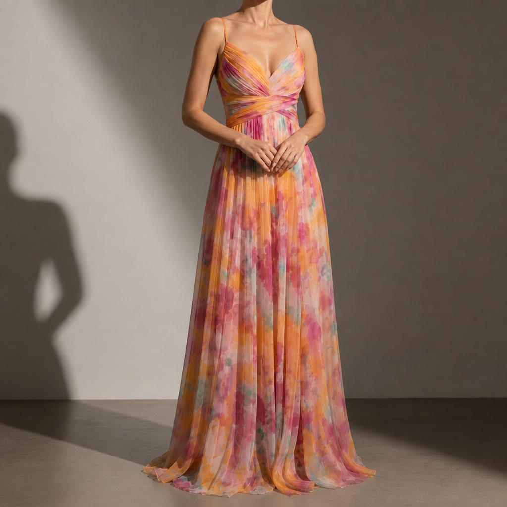 Lacoste Floral Chiffon Maxi Dress in Orange