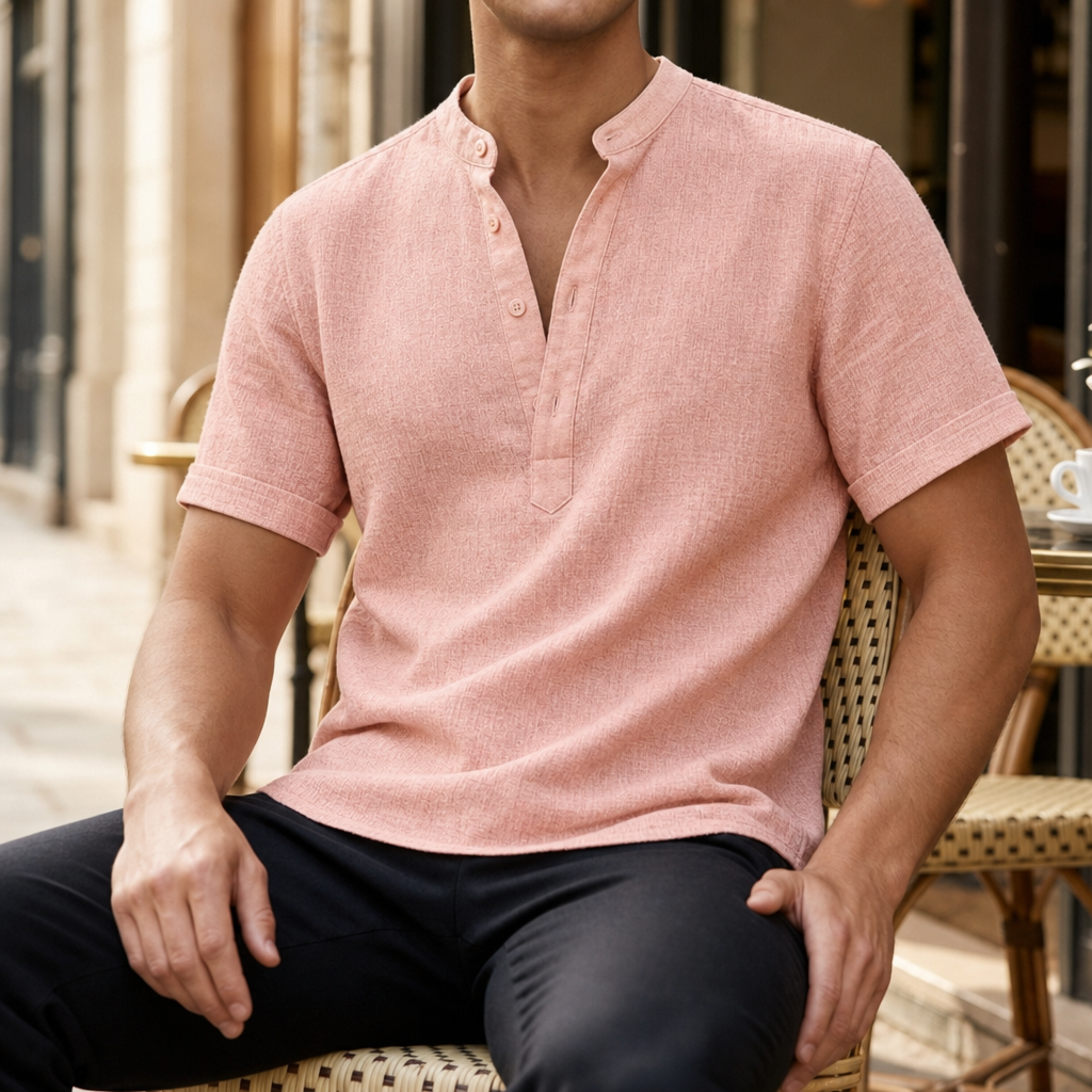 Polignano Linen Henley Shirt in Pink