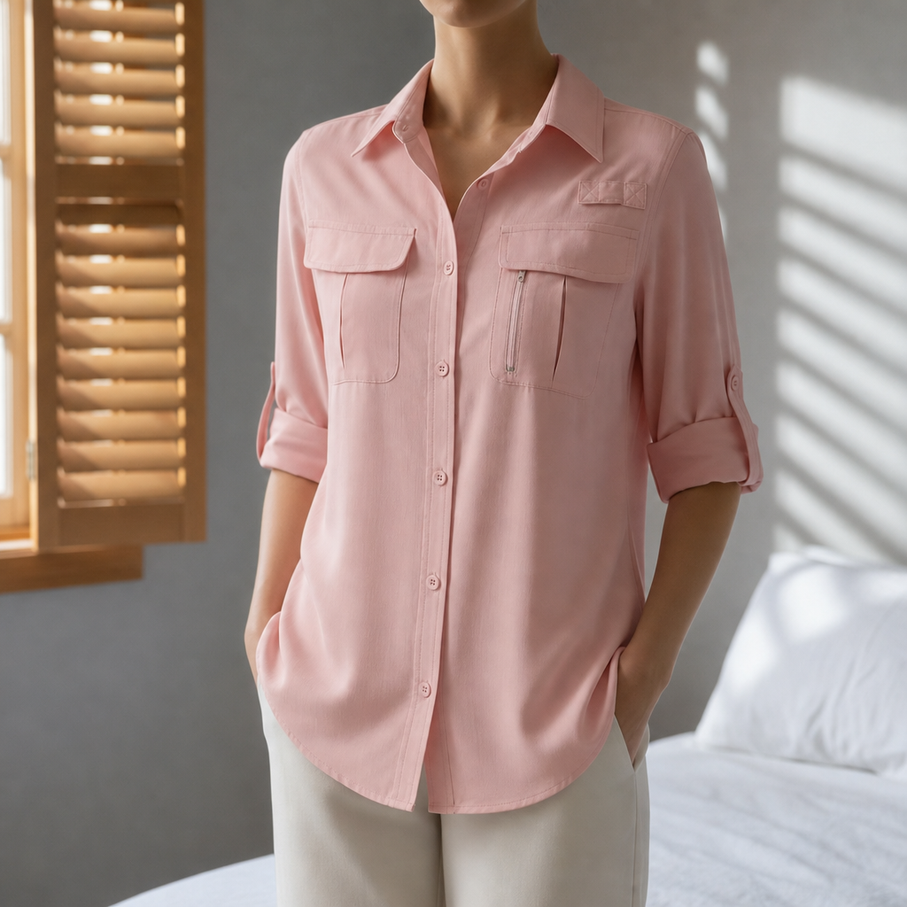 Ajaccio Roll-Sleeve Outdoor Shirt in Pink