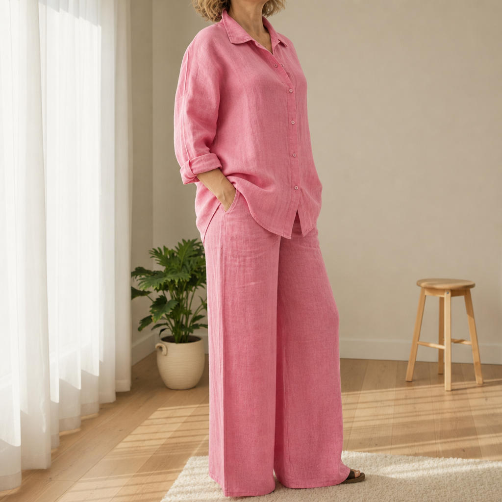 Comillas Linen Two-Piece Set in Pink