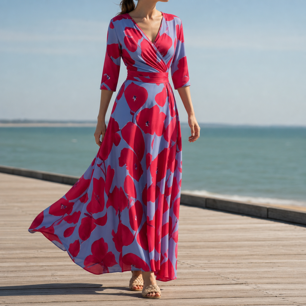 Altea Floral Wrap Maxi Dress in Red/Blue
