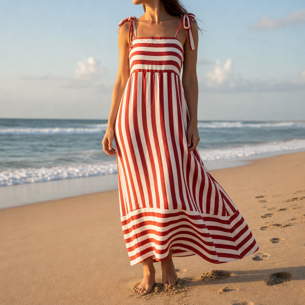 Arles Tie-Strap Maxi Dress in Red