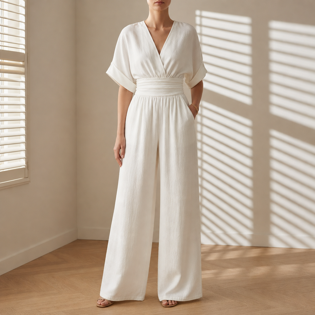 Siracusa V-Neck Wide-Leg Jumpsuit in White