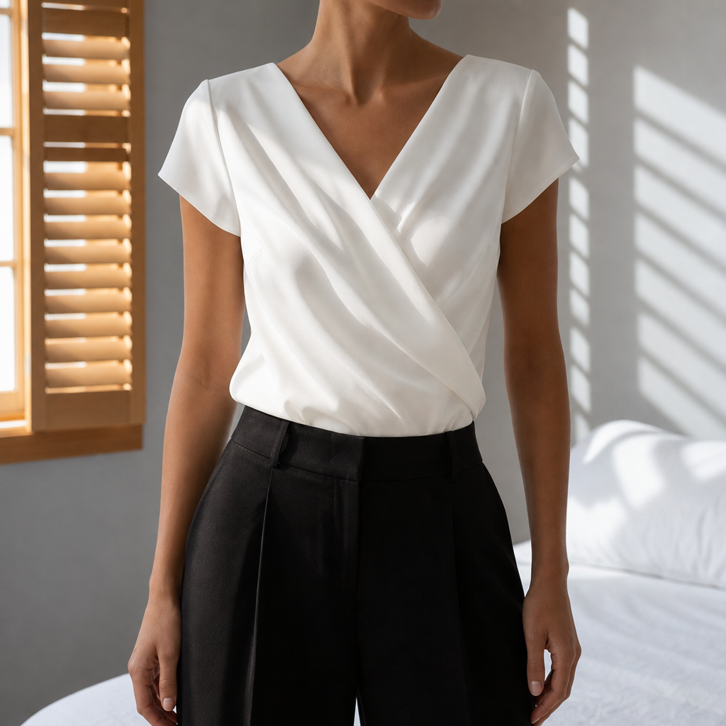 Perpignan Draped Wrap Blouse in White