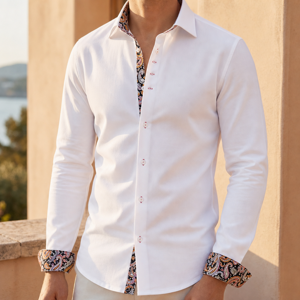 Getaria Paisley Accent Dress Shirt in White