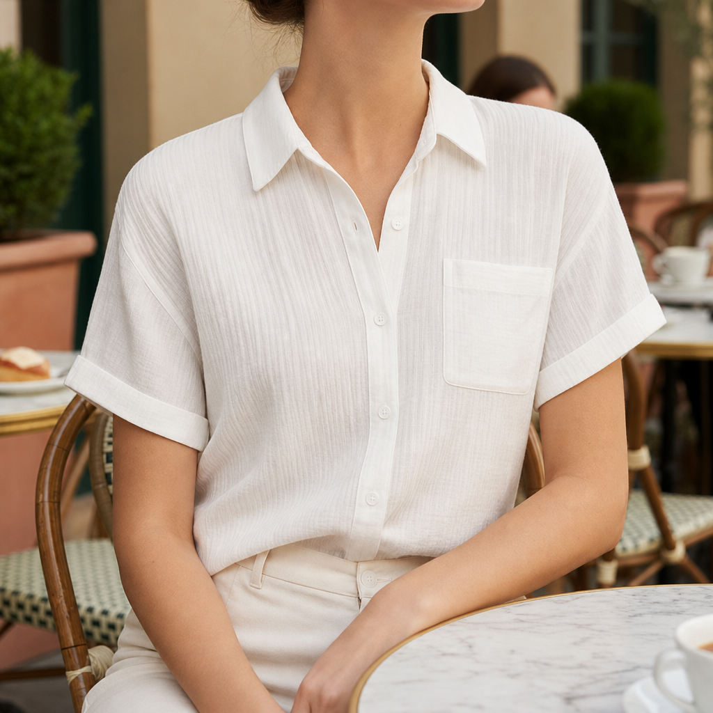 Larnaca Gauze Button-Down Shirt in White