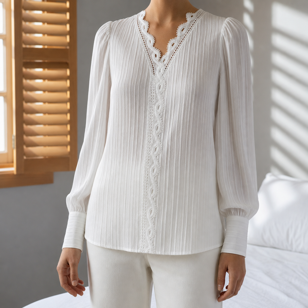 Arezzo Lace Trim V-Neck Blouse in White