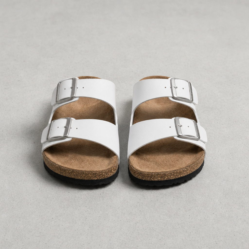 Makarska Double Strap Buckle Sandals in White