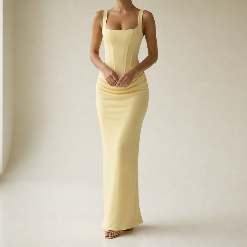 Palamos Corset Bodice Maxi Dress in Yellow