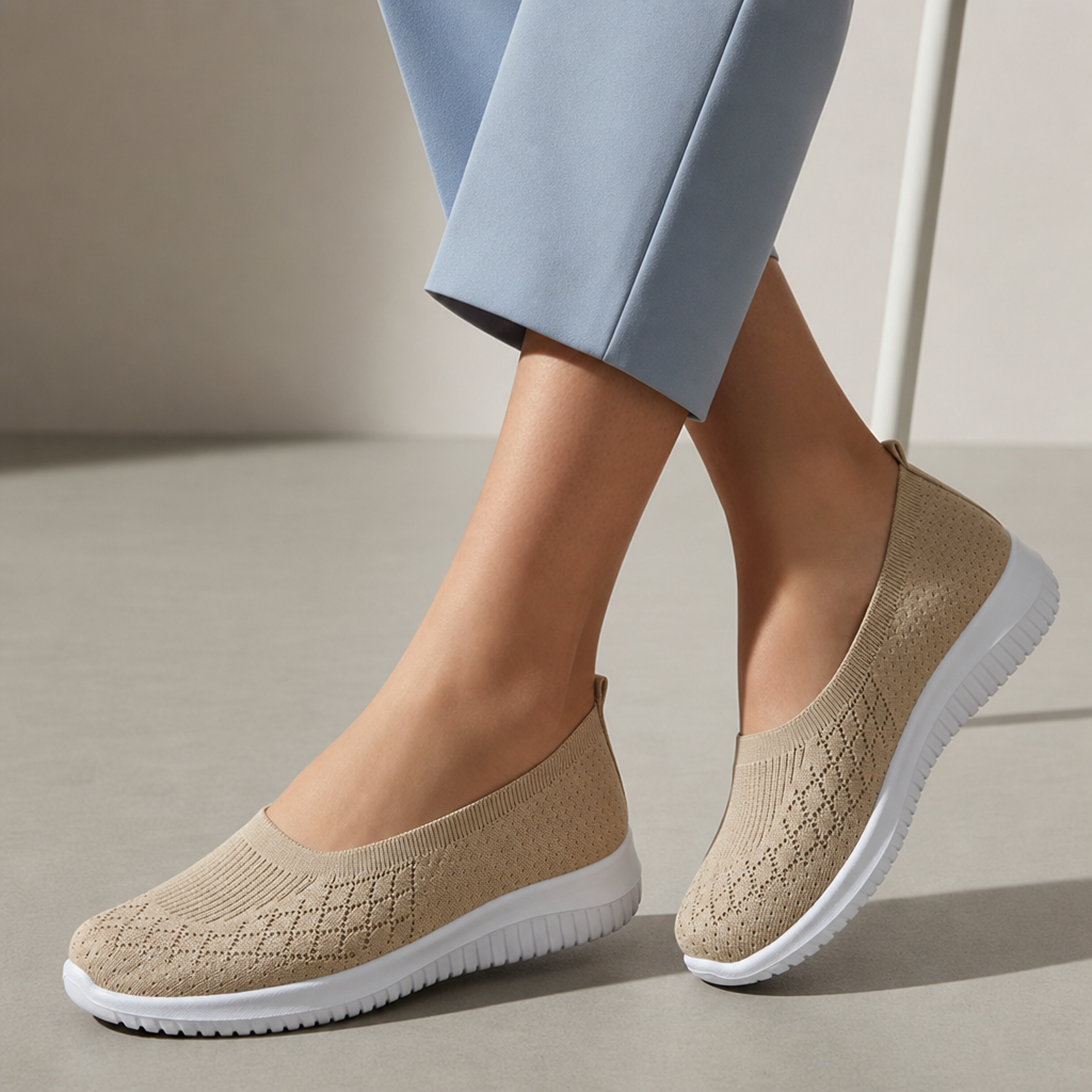 Villefranche Knit Mesh Slip-On Sneakers in Apricot