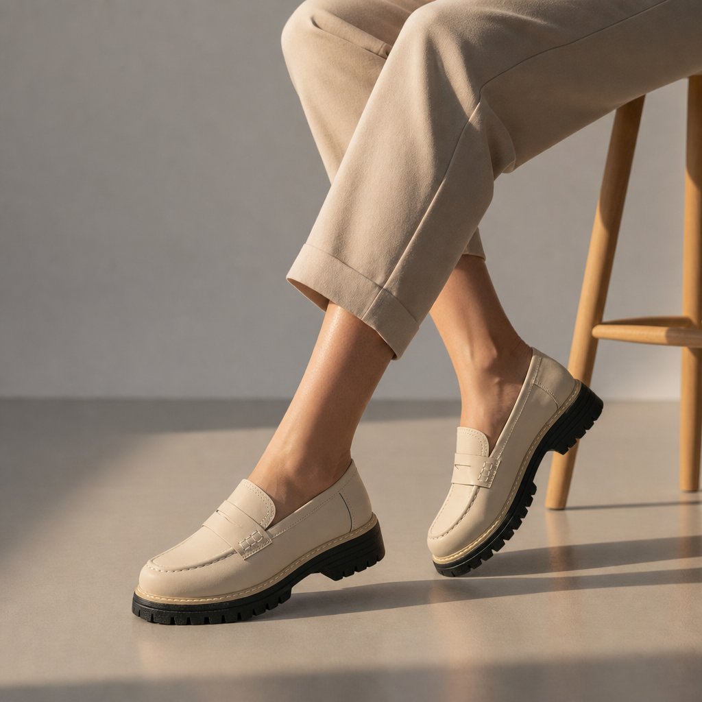 Malaga Chunky Platform Loafers in Beige