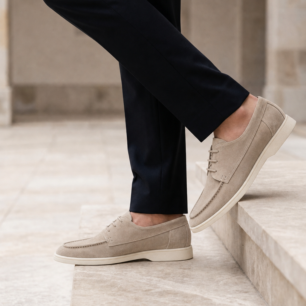 Cartagena Suede Lace-Up Derby Loafers in Beige