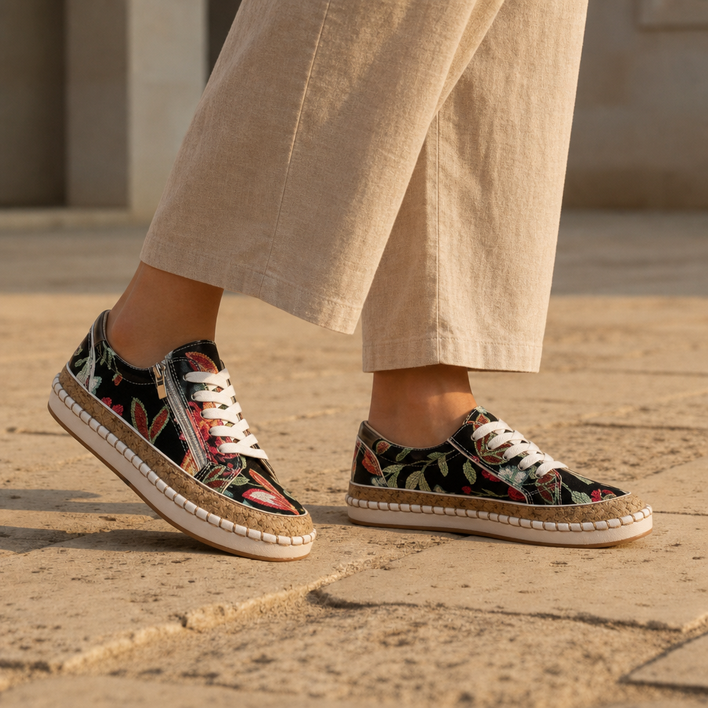 Astypalaia Floral Platform Sneakers in Black Exotic