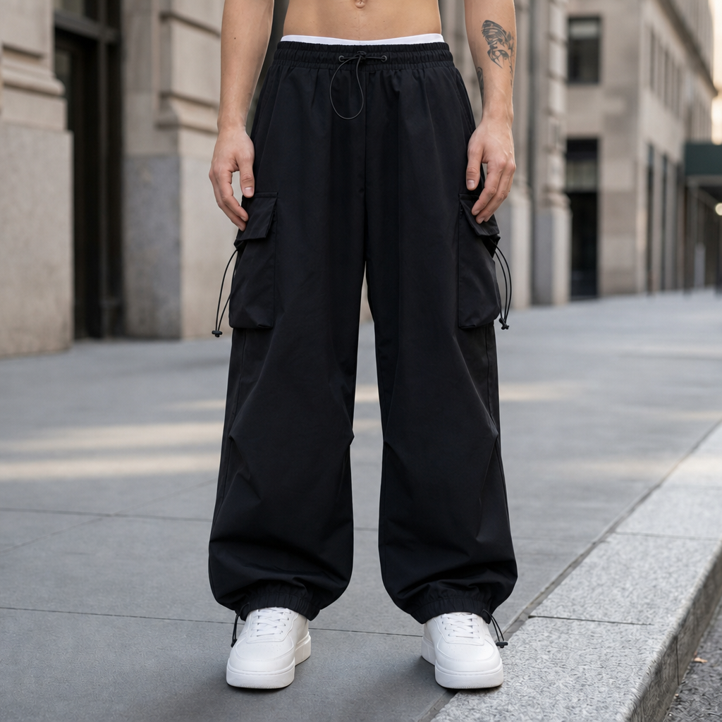 Porec Wide Leg Cargo Pants in Black