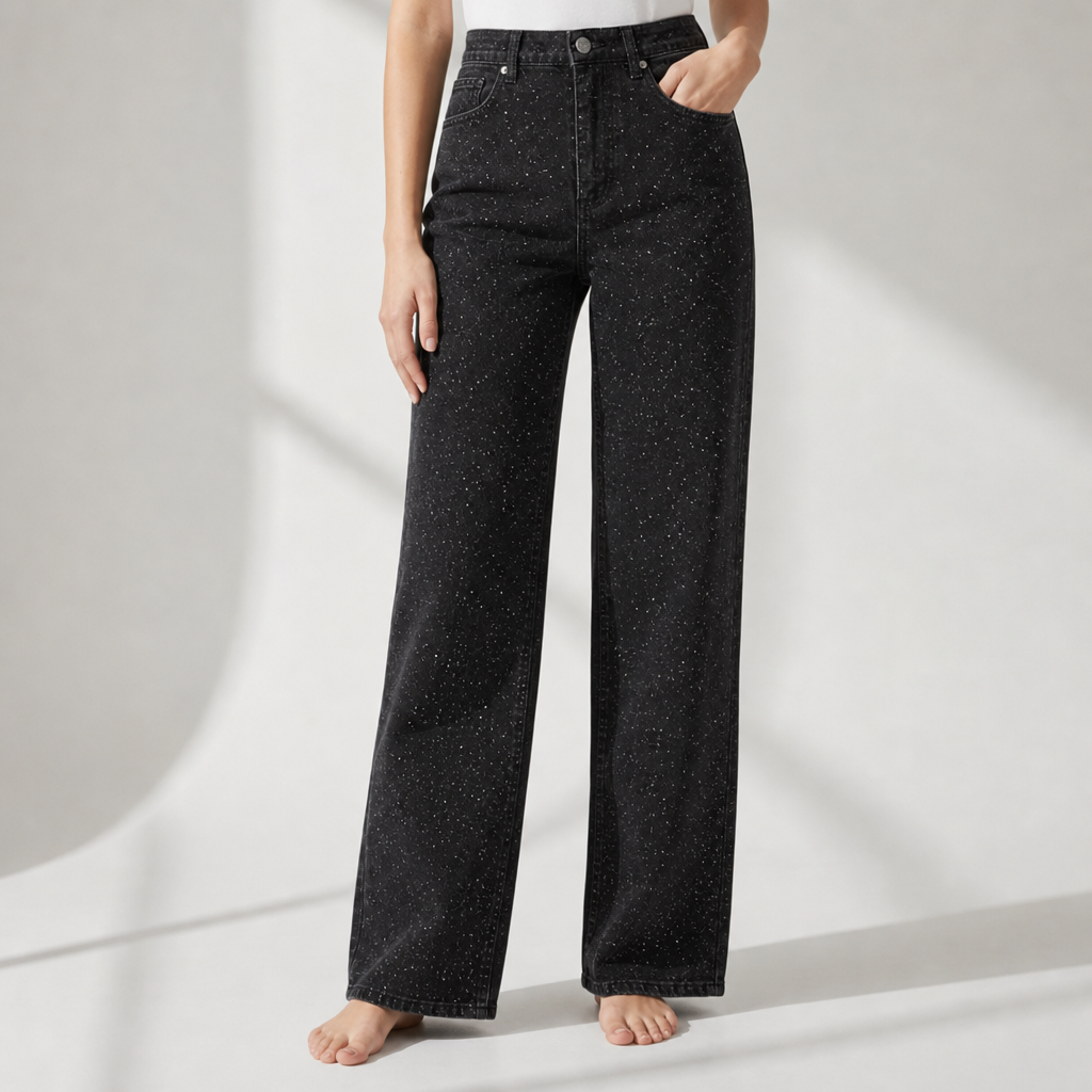 Rapallo Glitter Wide-Leg Jeans in Black