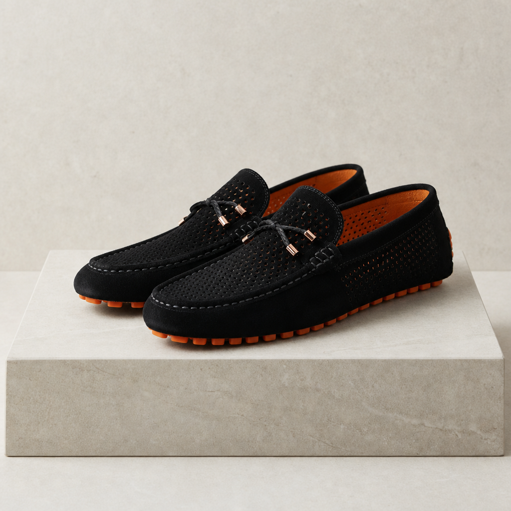 Menton Perforated Suede Loafers in Black
