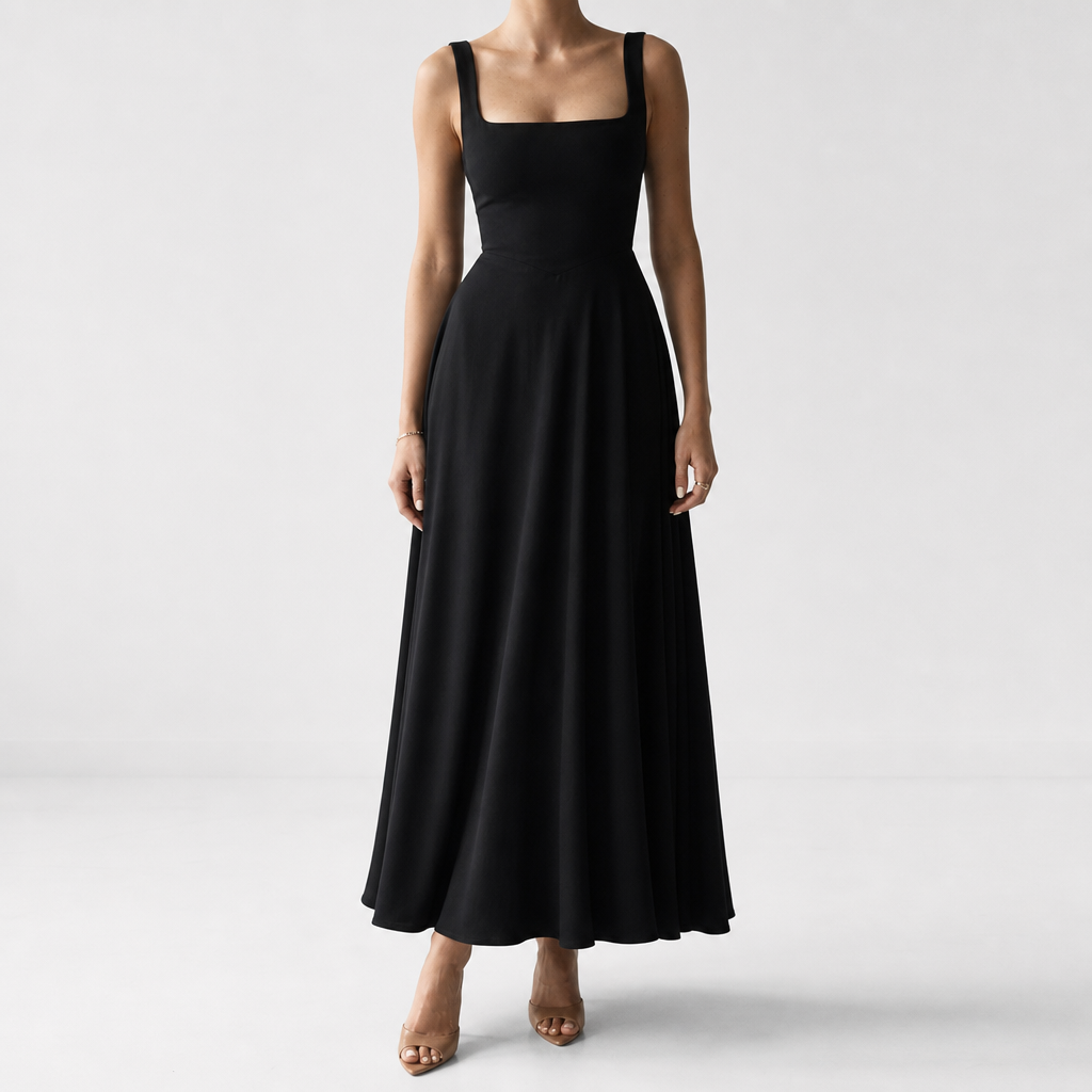 Tavira Square Neck Fit & Flare in Black