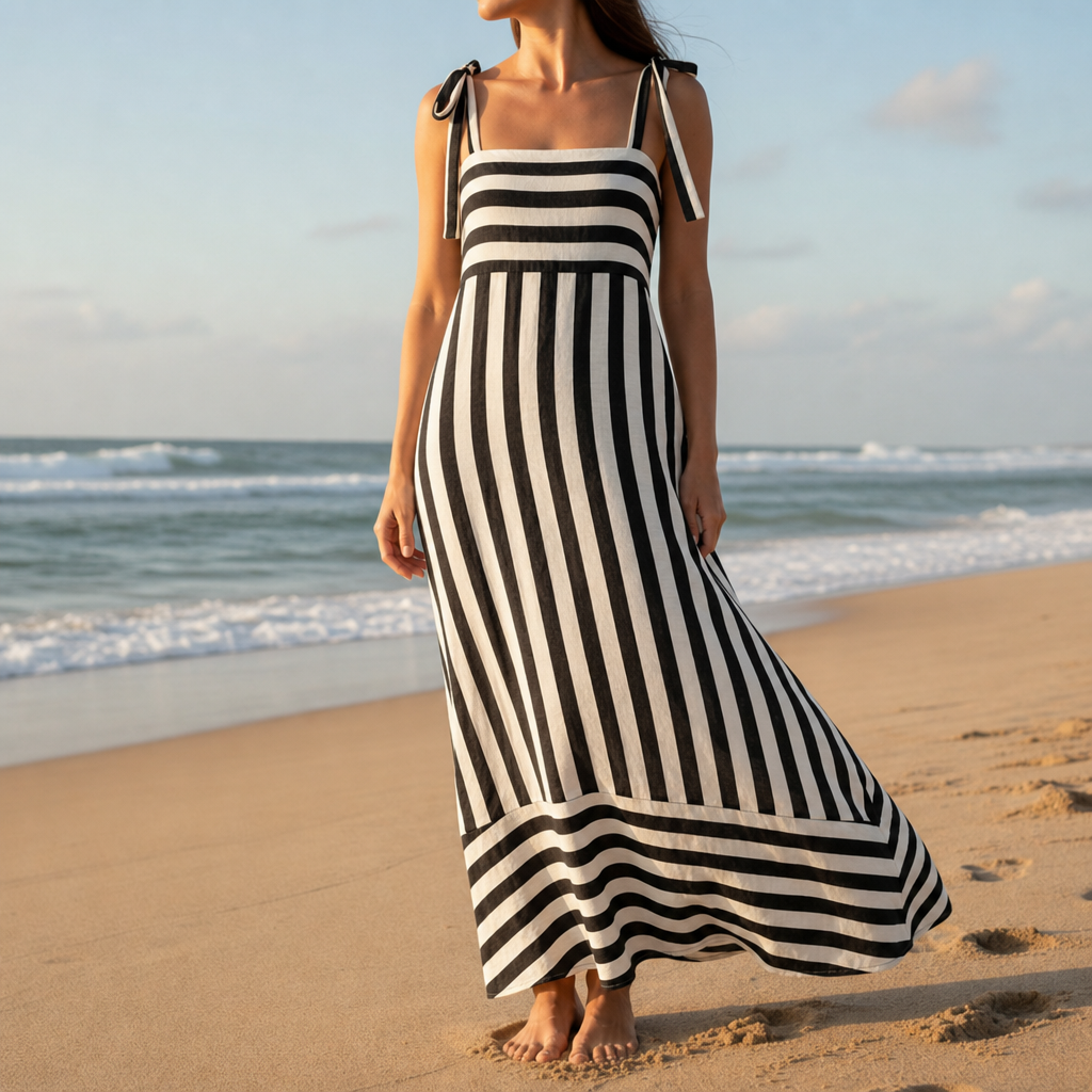 Arles Tie-Strap Maxi Dress in Black
