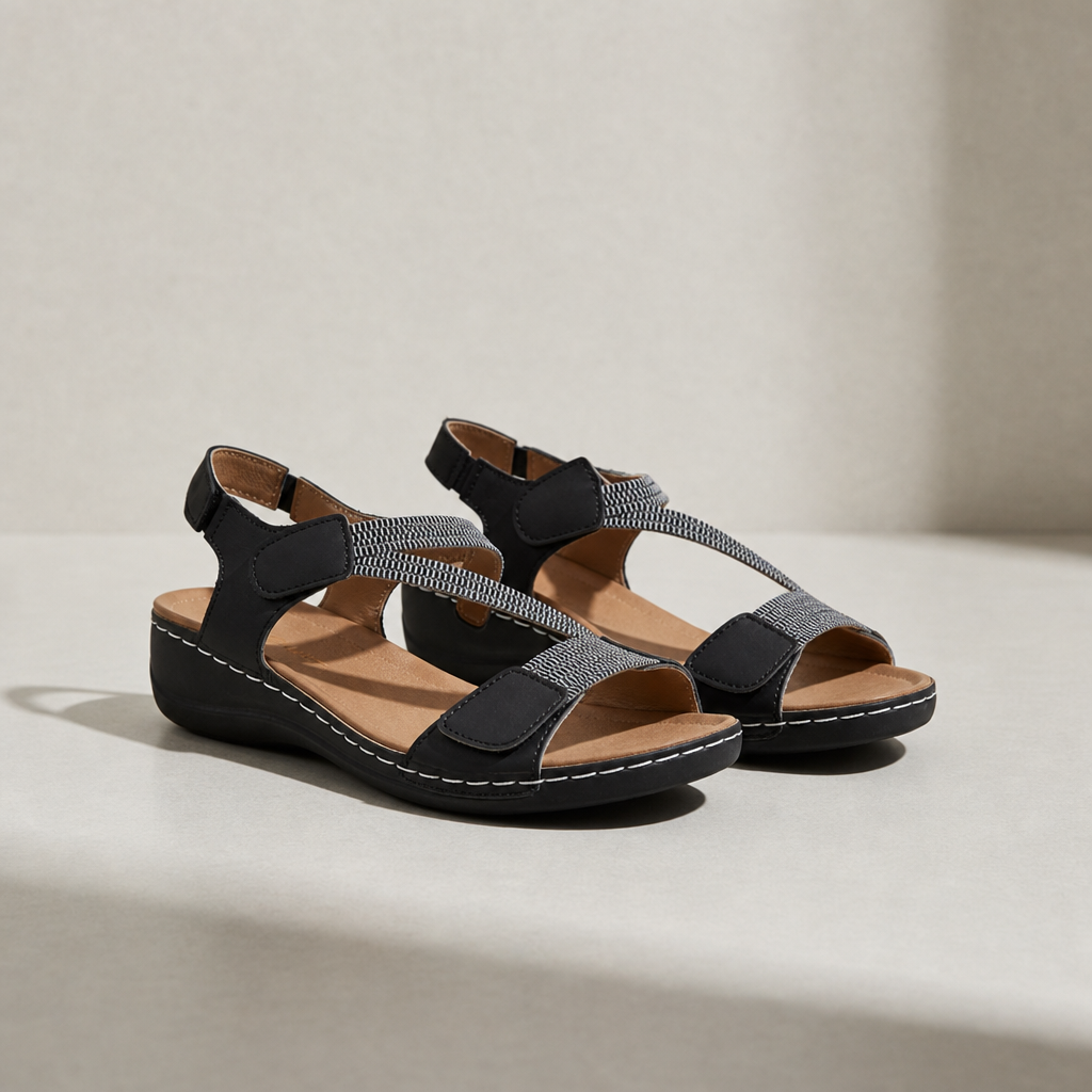 Marsaxlokk Orthopedic Cross Strap Sandals in Black