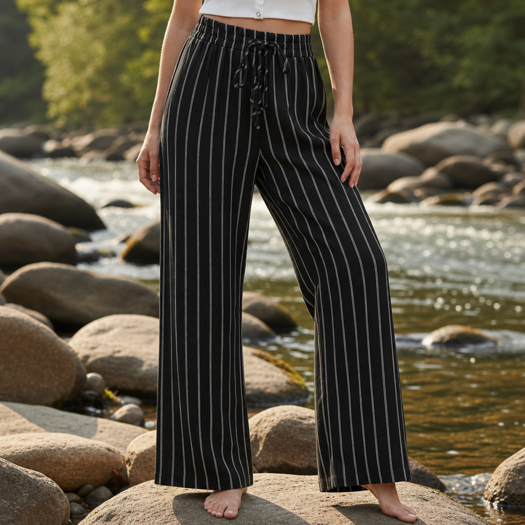Kyrenia Striped Wide Leg Pants in Black